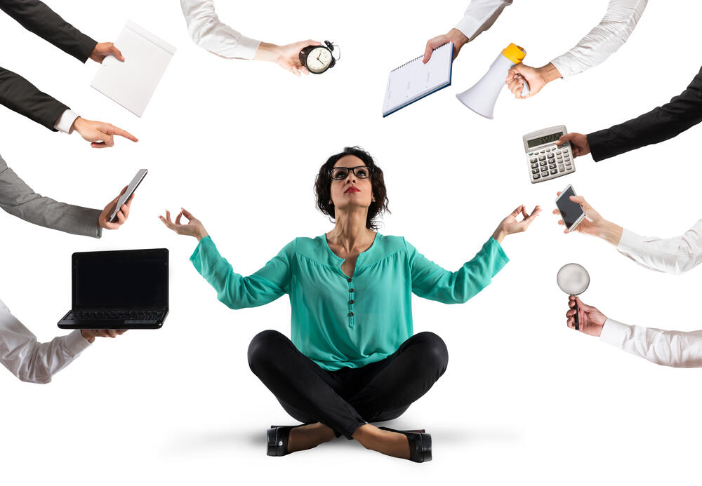 Woman managing stress at work 